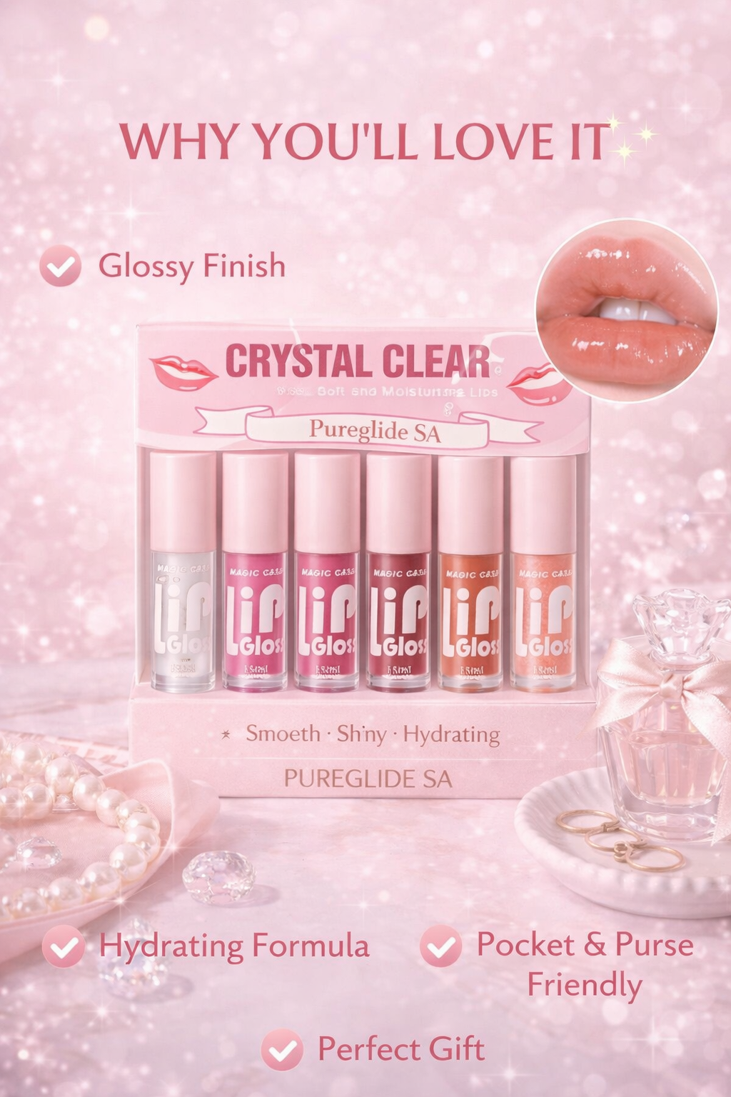 Crystal Clear Lip Gloss Set – High Shine Hydrating Gloss 💖